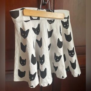 H&M Divided Black and White Cat Pattern Skater Skirt Twirl Skirt A-Line Size S